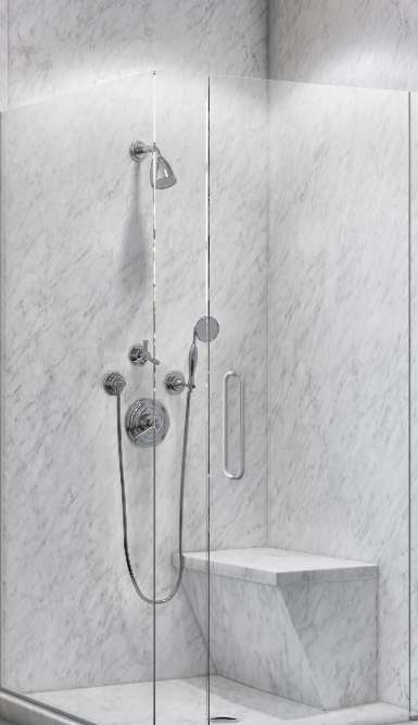 Corner Shower in Frost with Bench Seat