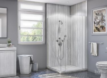 Corner Shower in Veincut Gray